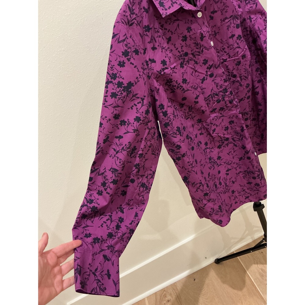 Lands End Womens 20W No Iron Supima Cotton Floral Button Down Shirt Purple - Picture 4 of 5